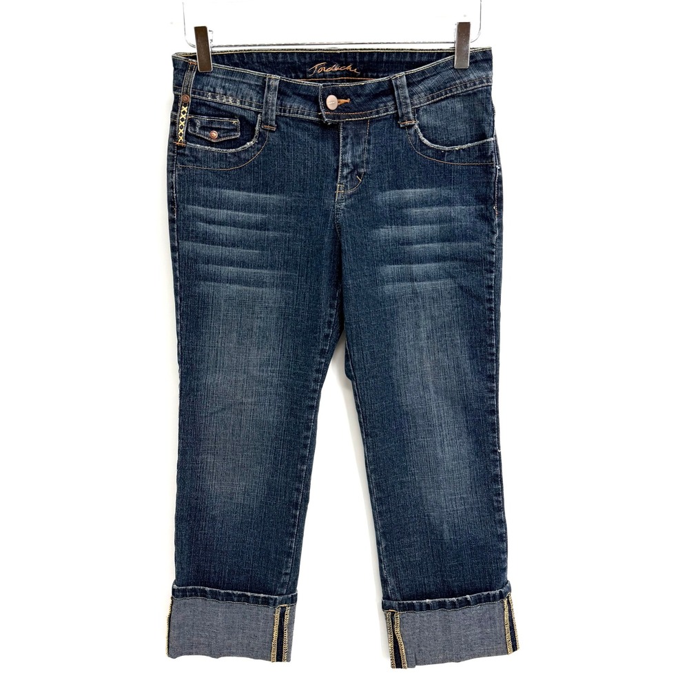 Y2K Jordache Low Rise Capri Jeans Size 5/6 Cuffed Stretch Dark Wash Denim